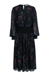 Current Boutique-Tory Burch - Black Textured Long Sleeve Dress w/ Orange & Green Print Sz 10
