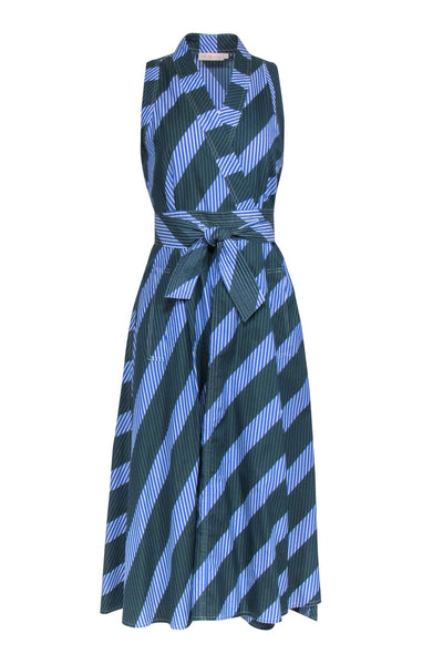 Current Boutique-Tory Burch - Green & Blue Striped Sleeveless Wrap Dress Sz 4