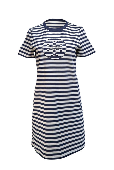 Current Boutique-Tory Burch - Navy & White Striped Cotton T-Shirt Dress Sz S