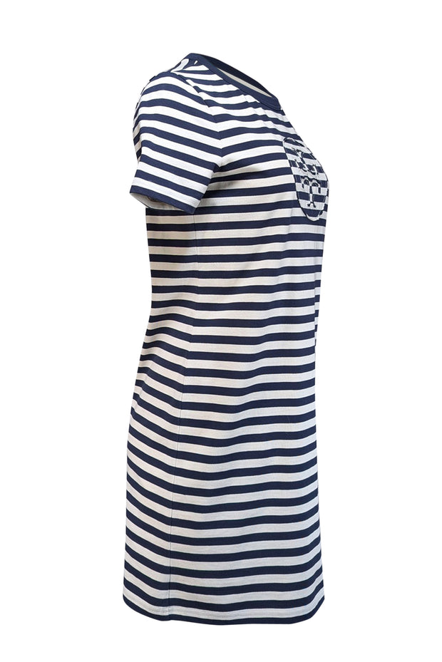Current Boutique-Tory Burch - Navy & White Striped Cotton T-Shirt Dress Sz S
