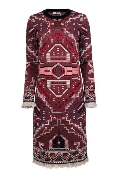 Current Boutique-Tory Burch - Rust Red Printed Long Sleeve Midi Dress Sz S