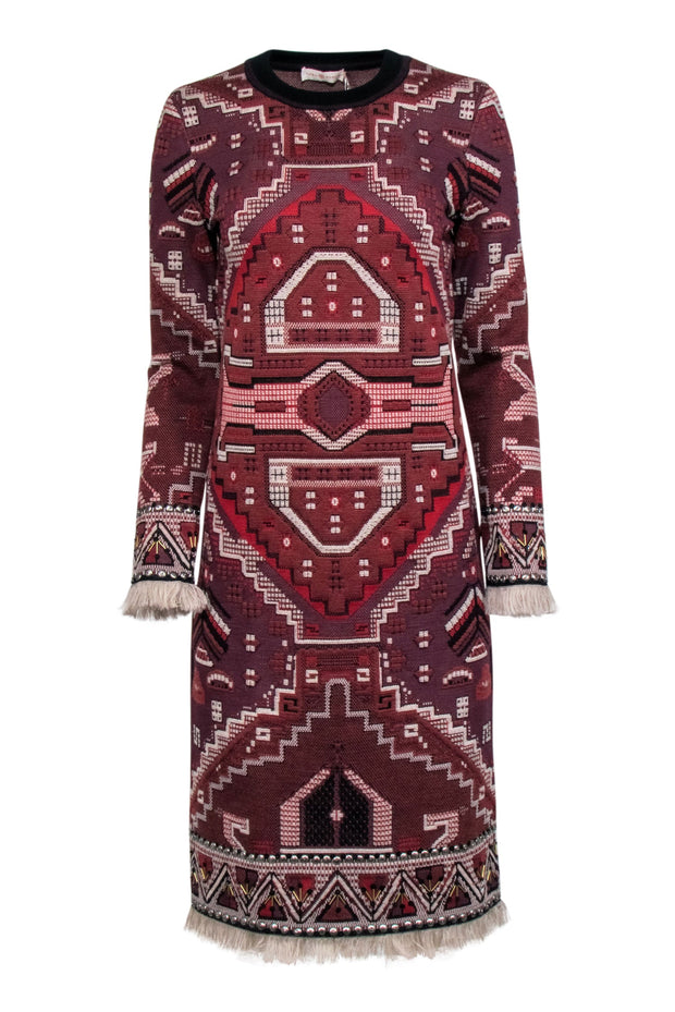 Current Boutique-Tory Burch - Rust Red Printed Long Sleeve Midi Dress Sz S