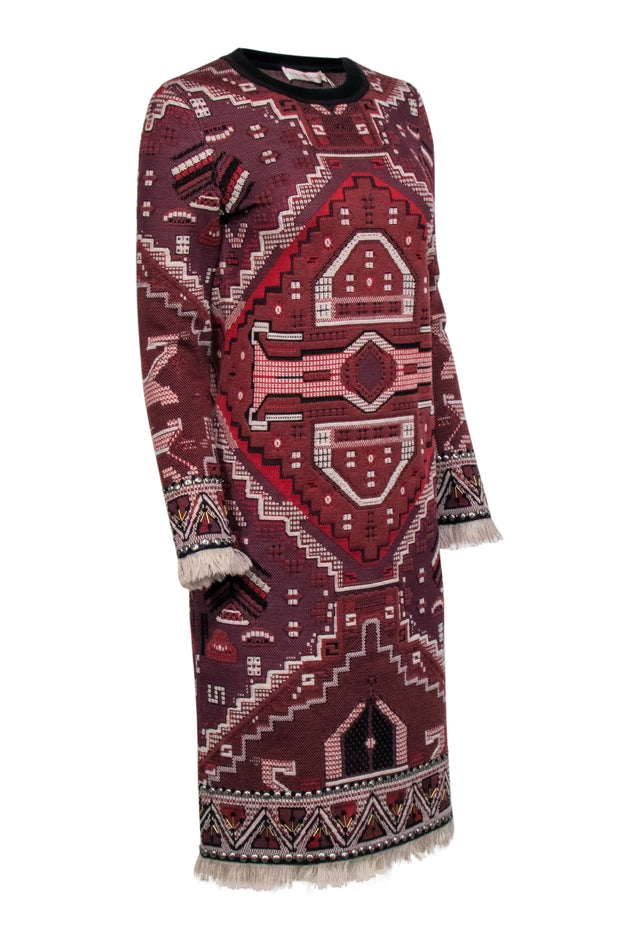 Current Boutique-Tory Burch - Rust Red Printed Long Sleeve Midi Dress Sz S