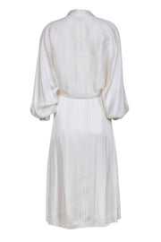 Current Boutique-Tory Burch - White Stripe Satin Long Sleeve Drawstring Dress Sz S