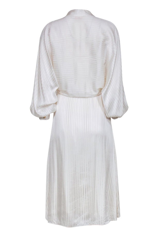 Current Boutique-Tory Burch - White Stripe Satin Long Sleeve Drawstring Dress Sz S