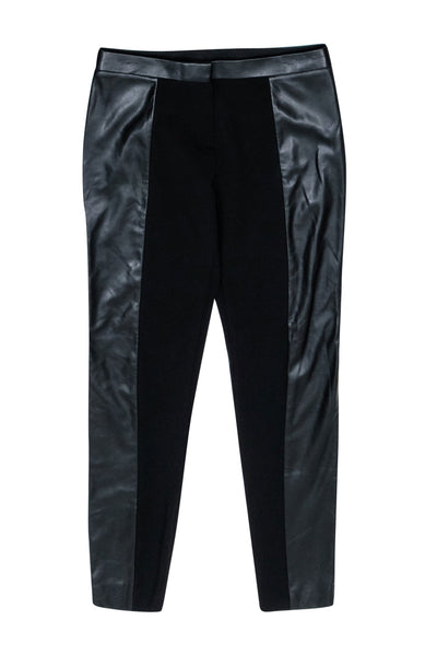 Current Boutique-Tory Burch - Black Straight Pants w/ Faux Leather Side Panel Sz S