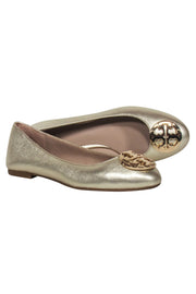 Current Boutique-Tory Burch - Gold Leather Logo Toe Flats Sz 6.5