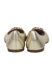 Current Boutique-Tory Burch - Gold Leather Logo Toe Flats Sz 6.5