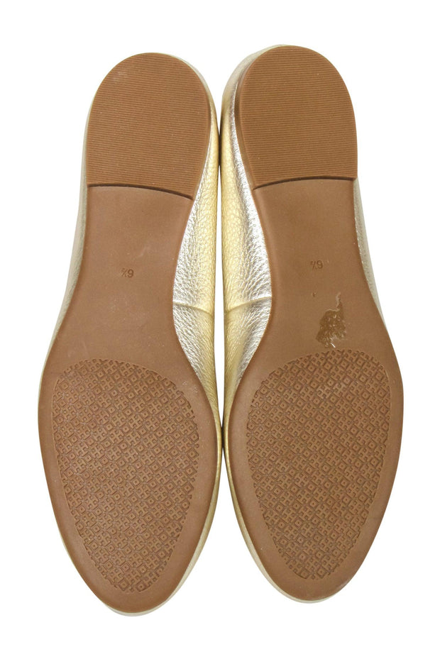 Current Boutique-Tory Burch - Gold Leather Logo Toe Flats Sz 6.5