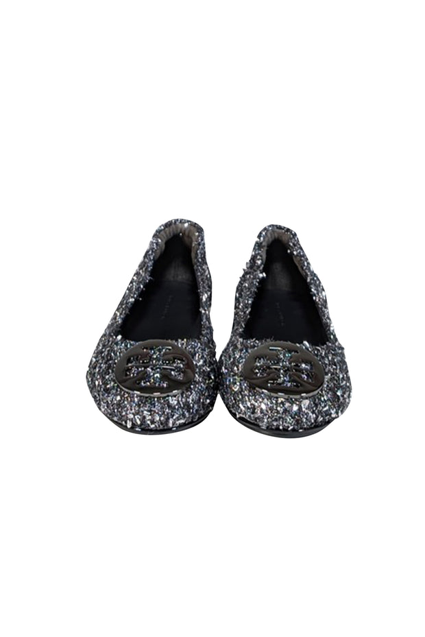 Current Boutique-Tory Burch - Black & Silver Metallic Tweed Ballet Flats Sz 9