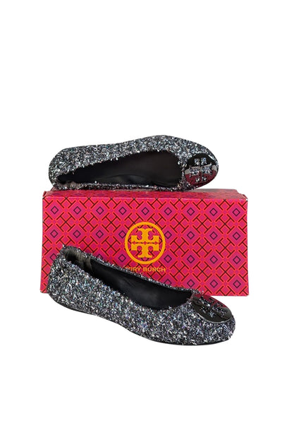 Current Boutique-Tory Burch - Black & Silver Metallic Tweed Ballet Flats Sz 9
