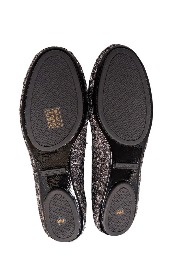Current Boutique-Tory Burch - Black & Silver Metallic Tweed Ballet Flats Sz 9
