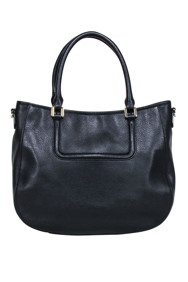 Current Boutique-Tory Burch - Black Pebbled Leather Logo Front Handbag