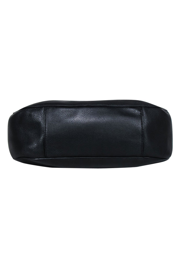 Current Boutique-Tory Burch - Black Pebbled Leather Logo Front Handbag