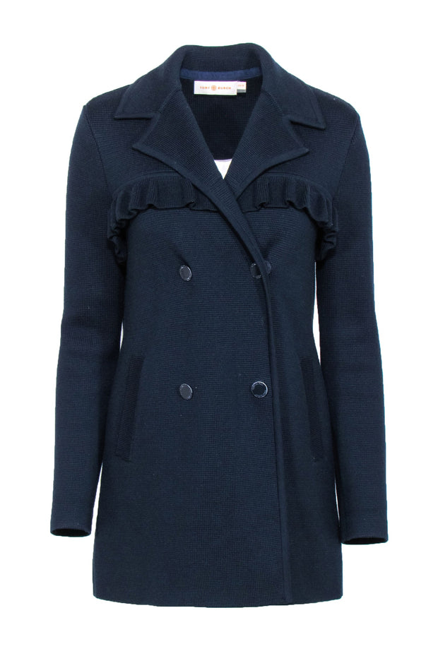Current Boutique-Tory Burch - Navy Wool Blend Knit Jacket Sz XS