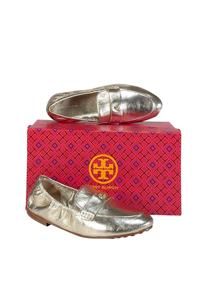 Current Boutique-Tory Burch - Gold Metallic Leather Ballet Loafers Sz 9