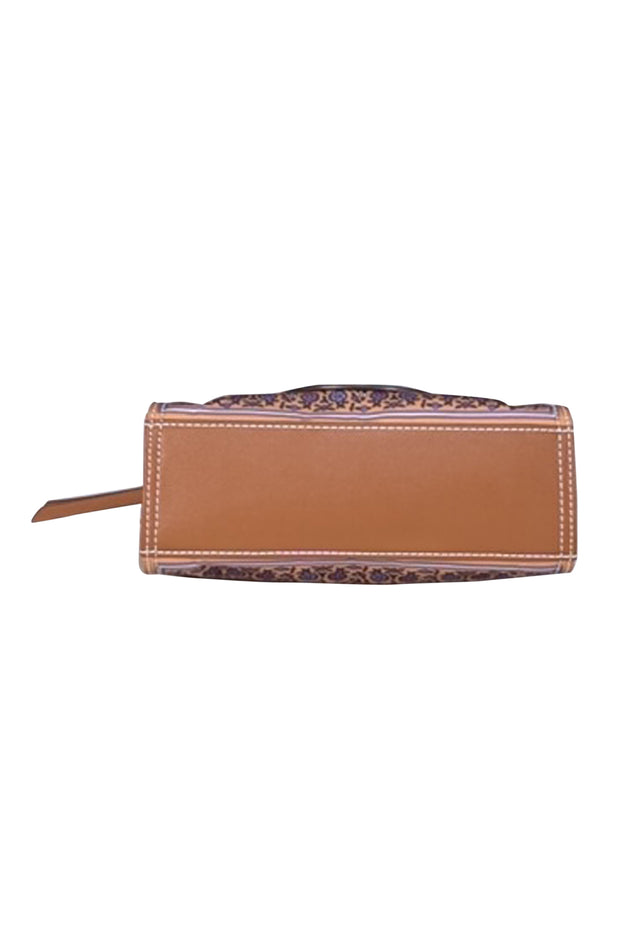 Current Boutique-Tory Burch - Tan & Purple Floral Printed Mini Tote w/ Crossbody Strap