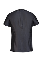 Tory Burch - Black Beaded Jewel Detail Short Sleeve Blouse Sz 6 - Current Boutique