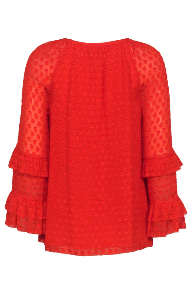 Current Boutique-Tory Burch - Red Orange Floral Textured Long Sleeve Top Sz 6