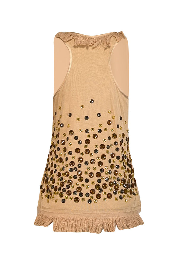 Current Boutique-Tory Burch - Beige Silk Tulle Embellished Top Sz 6