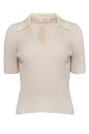 Current Boutique-Tory Burch - Cream Ribbed Knit Boucle Polo Shirt Sz L