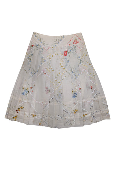 Current Boutique-Tory Burch - Ivory w/ Multicolor Floral Print Pleated Skirt Sz 8