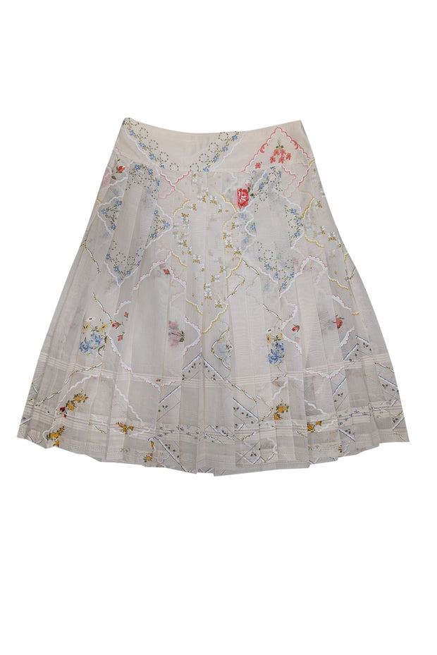 Current Boutique-Tory Burch - Ivory w/ Multicolor Floral Print Pleated Skirt Sz 8