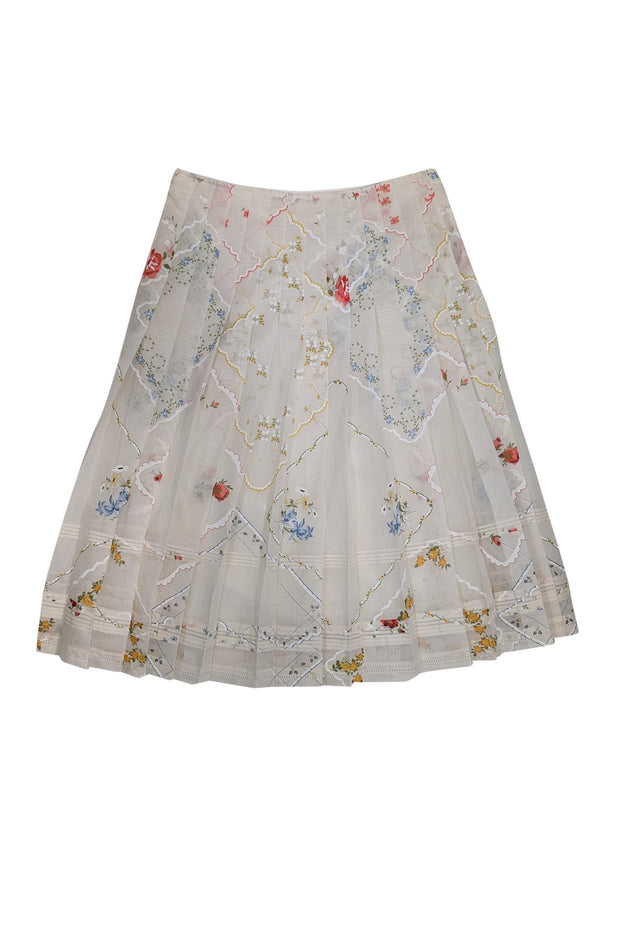 Current Boutique-Tory Burch - Ivory w/ Multicolor Floral Print Pleated Skirt Sz 8
