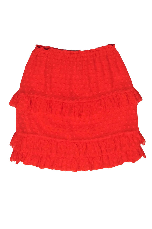Current Boutique-Tory Burch - Red Orange Floral Textured Ruffle Trim Skirt Sz S
