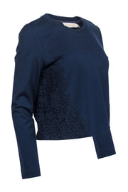 Current Boutique-Tory Burch - Navy Cropped Sweatshirt w/ Floral Lace Applique Sz M