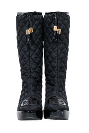 Current Boutique-Tory Burch - Black Quilted Tall Weather Boots Sz 7.5