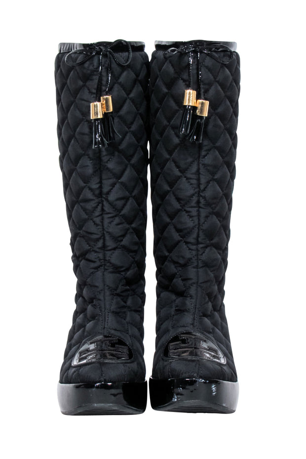 Current Boutique-Tory Burch - Black Quilted Tall Weather Boots Sz 7.5
