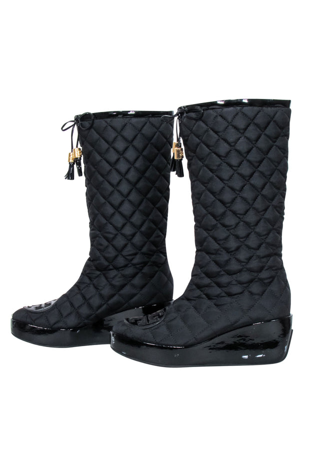 Current Boutique-Tory Burch - Black Quilted Tall Weather Boots Sz 7.5