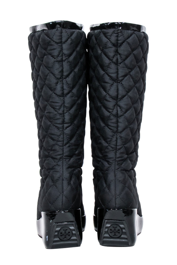 Current Boutique-Tory Burch - Black Quilted Tall Weather Boots Sz 7.5