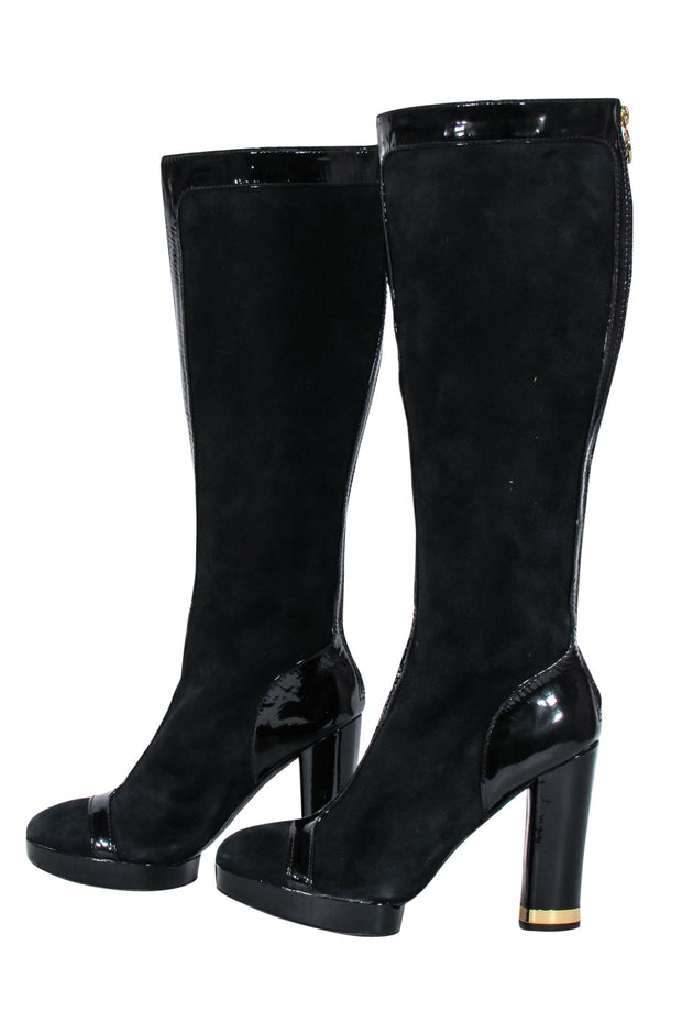 Current Boutique-Tory Burch - Black Suede Tall Platform Heel Boots Sz 9