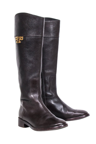 Current Boutique-Tory Burch - Brown Pebbled Leather Riding Boots Sz 8.5