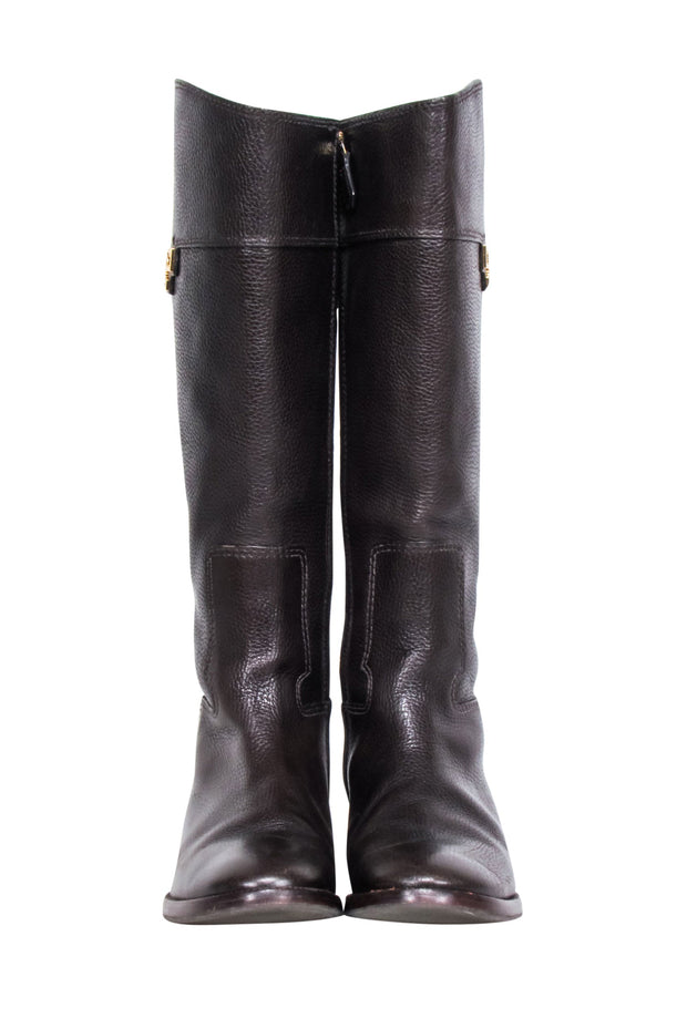 Current Boutique-Tory Burch - Brown Pebbled Leather Riding Boots Sz 8.5