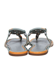 Current Boutique-Tory Burch - Sage & Orange Trim Leather Logo Thong Flip-Flops Sz 8