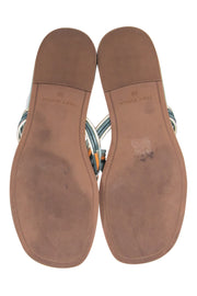 Current Boutique-Tory Burch - Sage & Orange Trim Leather Logo Thong Flip-Flops Sz 8