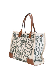 Current Boutique-Tory Burch - Ivory & Green Rope Print Tote