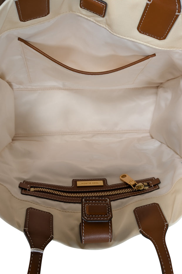 Current Boutique-Tory Burch - Ivory & Green Rope Print Tote