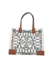 Current Boutique-Tory Burch - Ivory & Green Rope Print Tote