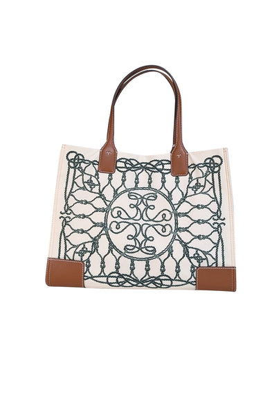 Current Boutique-Tory Burch - Ivory & Green Rope Print Tote