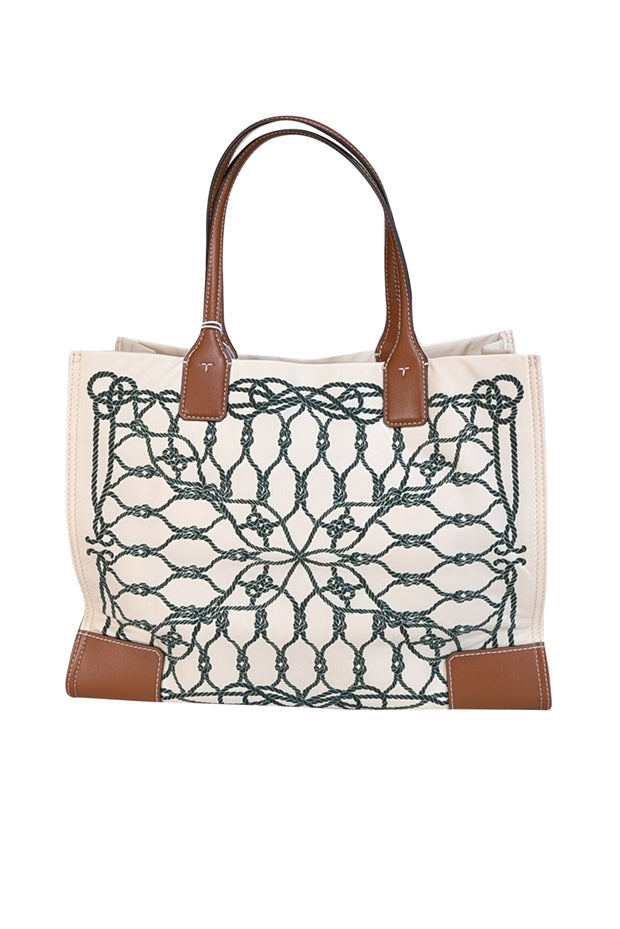 Current Boutique-Tory Burch - Ivory & Green Rope Print Tote