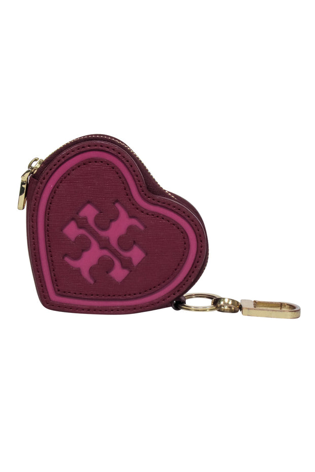 Current Boutique-Tory Burch - Plum Purple Logo Front Heart Shape Coin Purse