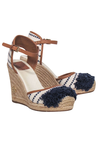 Current Boutique-Tory Burch - Ivory & Navy Woven Wedges Sz 6.5