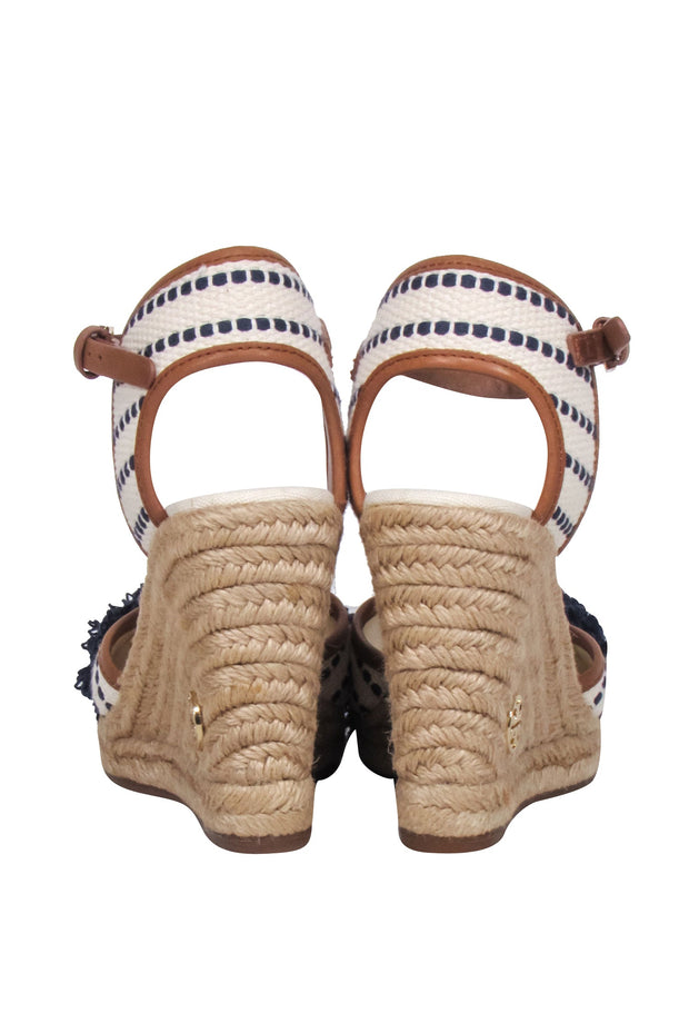 Current Boutique-Tory Burch - Ivory & Navy Woven Wedges Sz 6.5
