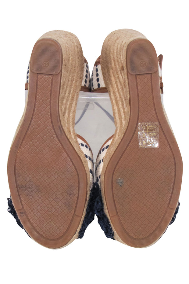 Current Boutique-Tory Burch - Ivory & Navy Woven Wedges Sz 6.5
