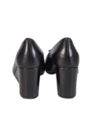 Current Boutique-Tory Burch - Black Goat Leather Wedges w/ Logo Toe Sz 8.5