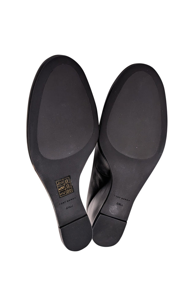 Current Boutique-Tory Burch - Black Goat Leather Wedges w/ Logo Toe Sz 8.5